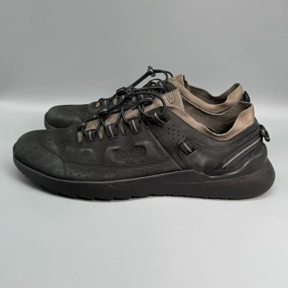 KEEN Highland Men's 14 Black Leather Cord Lock Low Top Walking Casual Sneakers